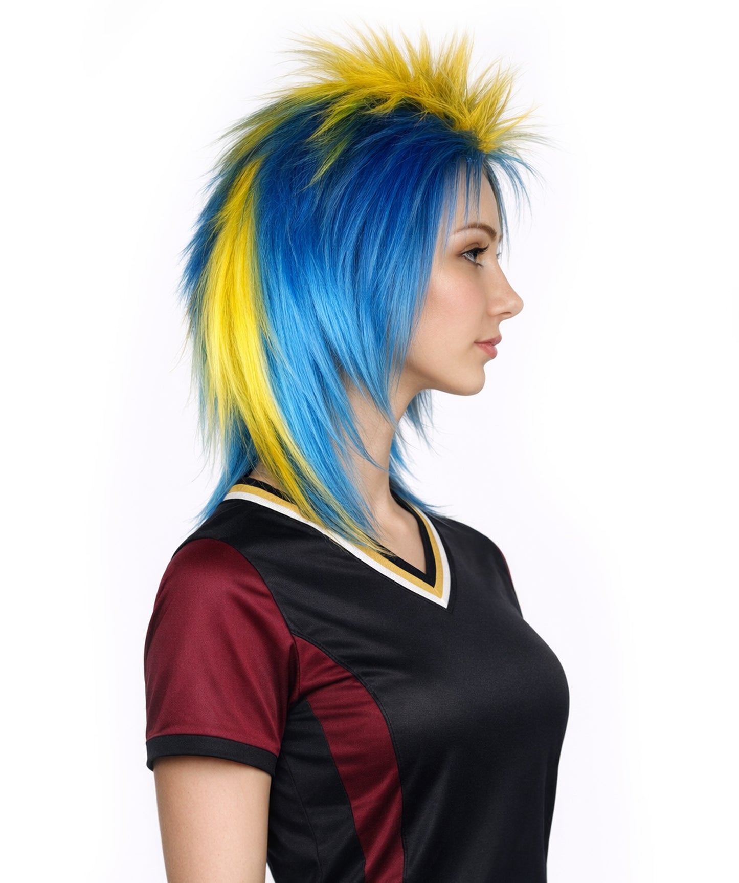 Sweden Flag Sports, 80's  Mullet Wig | Yellow Blue Colorful Party | Premium Breathable Capless Cap