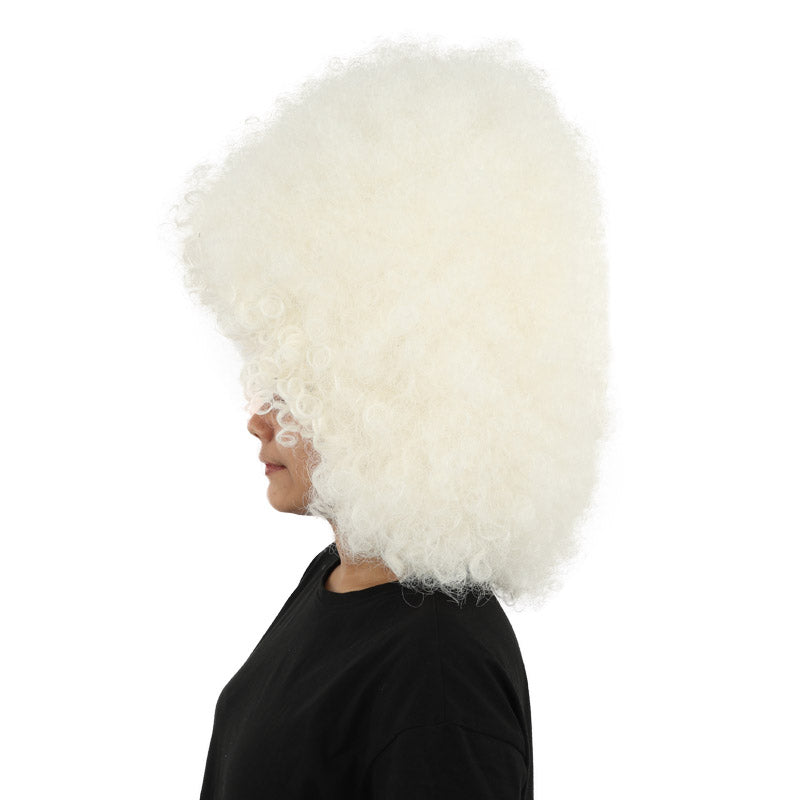 HPO Women's Giant White Glitter Afro Wig | Massive Puffy Sparkle Hair with Silver Sheen, Synthetic Fiber & Breathable Cap | Halloween, Troll Roleplay, 70s Disco Party, Theater & Funny Costume