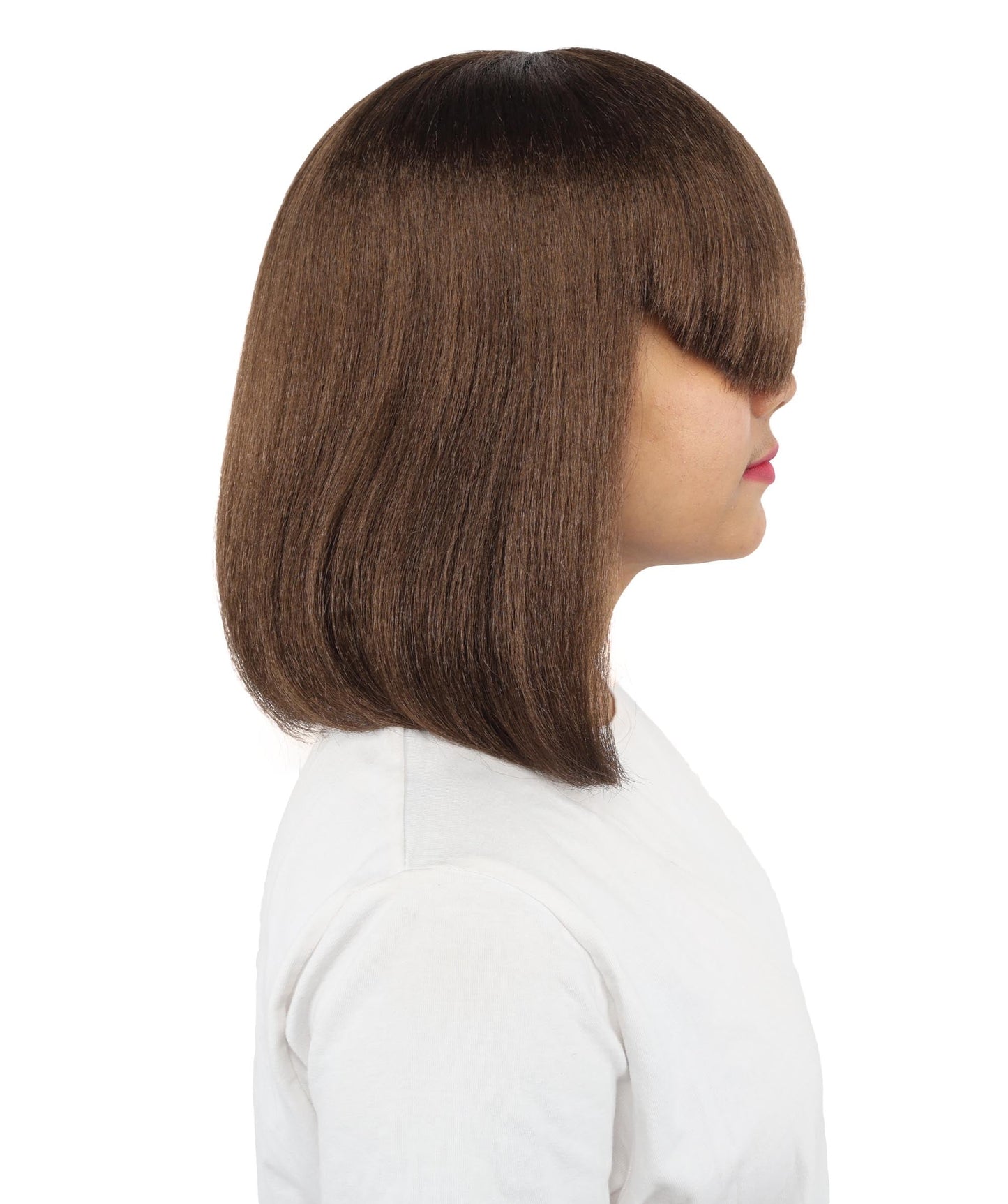 HPO Adult Women's Asymmetrical Bangs Bob Wig | Multiple Color Options | Create of synthetic fiber, sleek straight volume, breathable capless base | Party, Halloween, theater, drag, performance, costume events