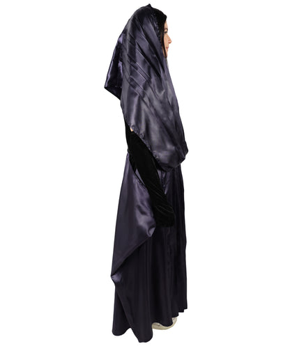 HPO Women's Fictional Movie Character Navy Blue And Black Long Costume, Perfect for Halloween, Flame-retardant Synthetic Fabric