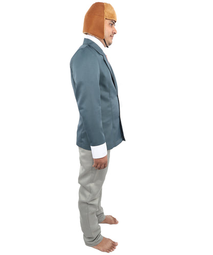 HPO Unisex Vintage Aviator Costume – Blue Blazer with Grey Pant, Mock Shirt Front, Bow Tie, Scarf & Trousers | Party Suit for Visual Scenes