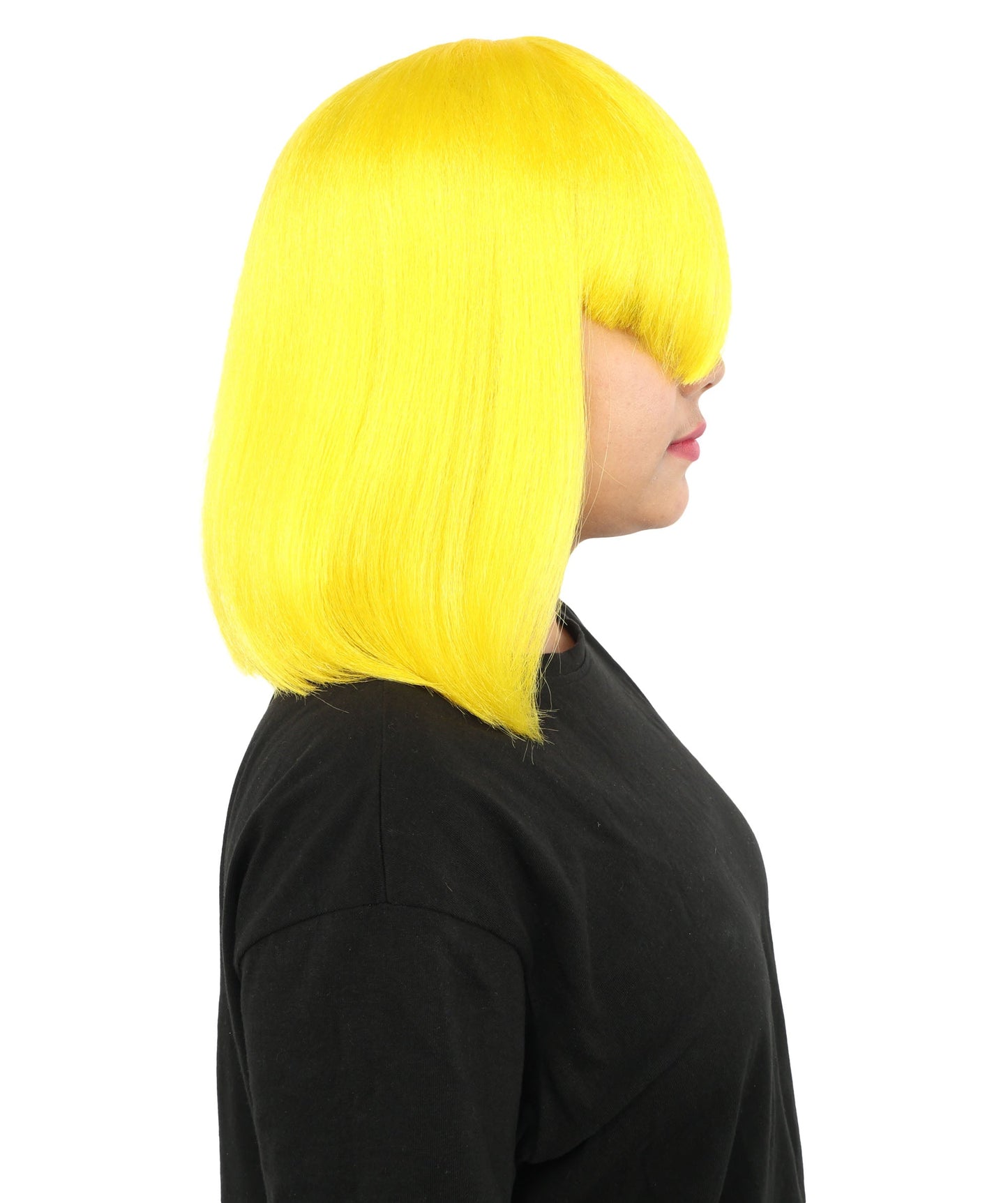 HPO Adult Women's Asymmetrical Bangs Bob Wig | Multiple Color Options | Create of synthetic fiber, sleek straight volume, breathable capless base | Party, Halloween, theater, drag, performance, costume events