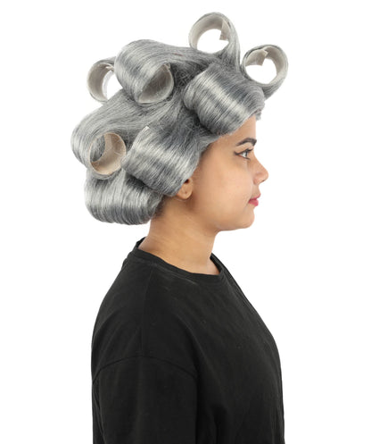 HPO Adult Women's Retro Roller Set Pink Wig | Multiple Color Options, create of synthetic fiber, large cylindrical curler texture, capless cap | Party, Halloween, theater, drag, performance, costume events