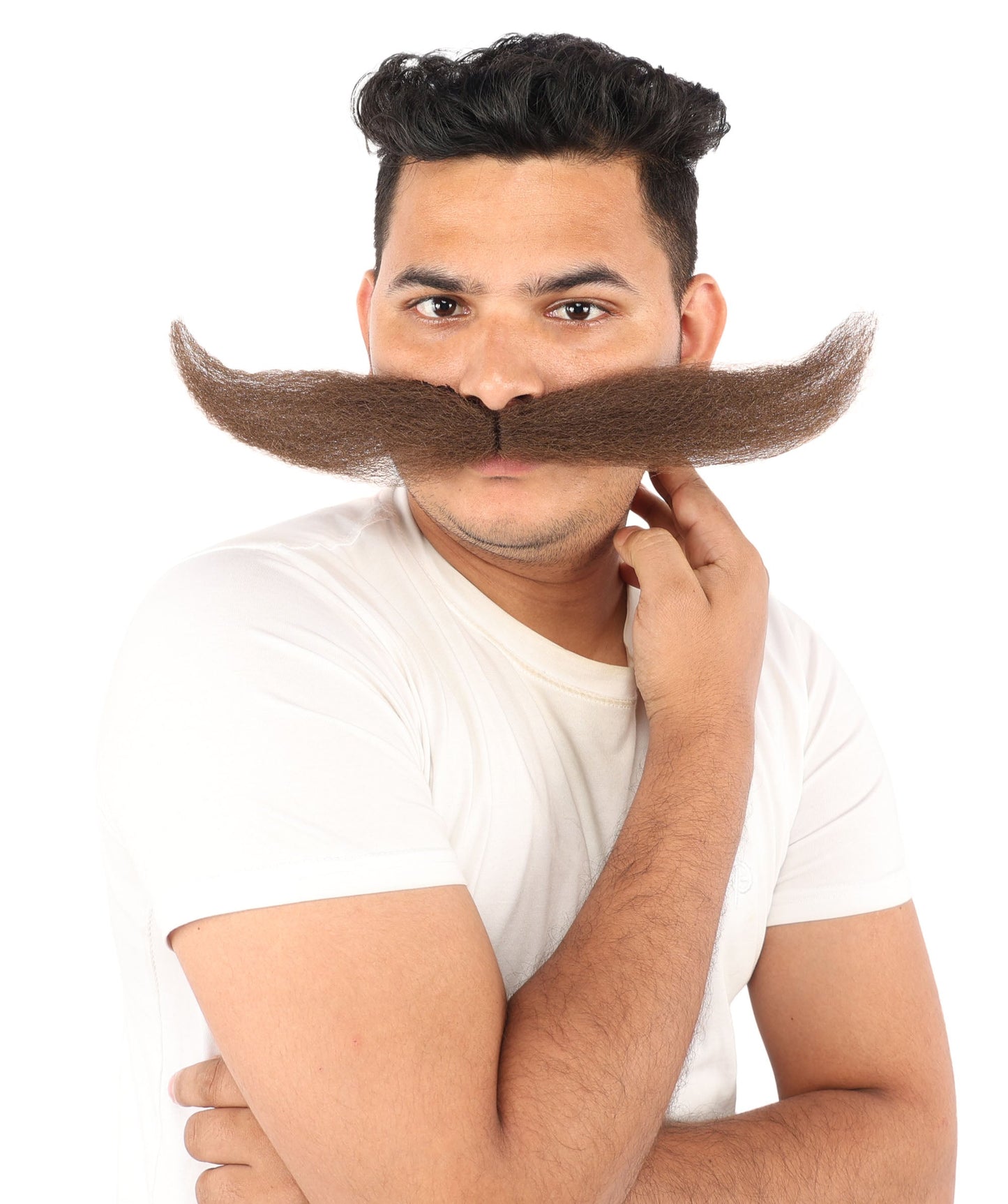 HPO Adult Men's Giant Mustache | Multiple Color Options | Self-Adhesive Fake Mustache | Realistic Costume Facial Hair Accessory for Halloween, Parties & Roleplay