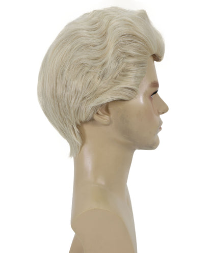 HPO Men's Retro Silver Blonde Hairstyle Wig | Short Synthetic Hair with Adjustable Cap for Cosplay, Themed Events, Halloween, Stage & Roleplay