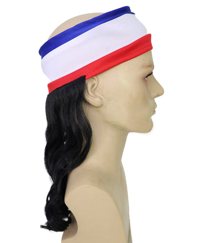 USA Flag Mullet Headband Wig for Men | Red White Blue Hair with Built-In Stretch Band | Funny Costume Accessory for Parties, BBQs, Tailgates
