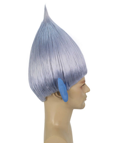 HPO Men's Pointy Diamond Guy Troll Wig with Blue Ears,Multiple Color,Flame-Retardant Synthetic Fiber