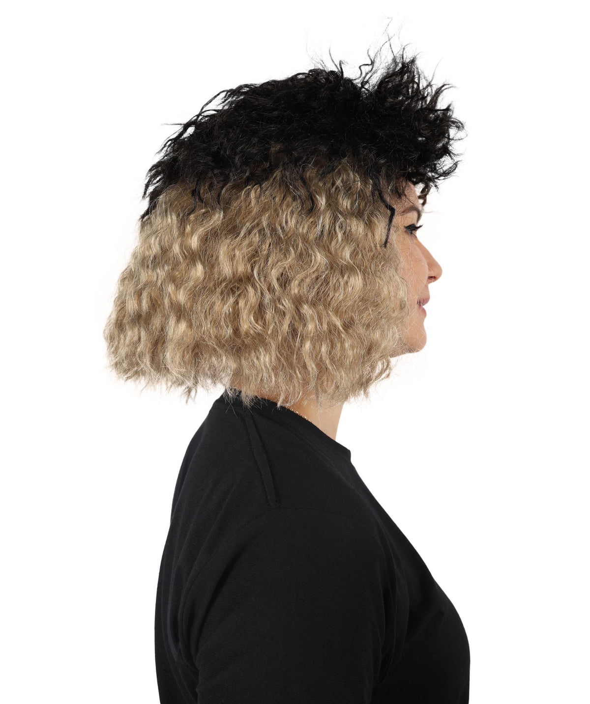 Women's Black and Blonde color Curly Short fluffy Wig | Halloween and Cosplay Wig | Flame-retardant Synthetic Fiber