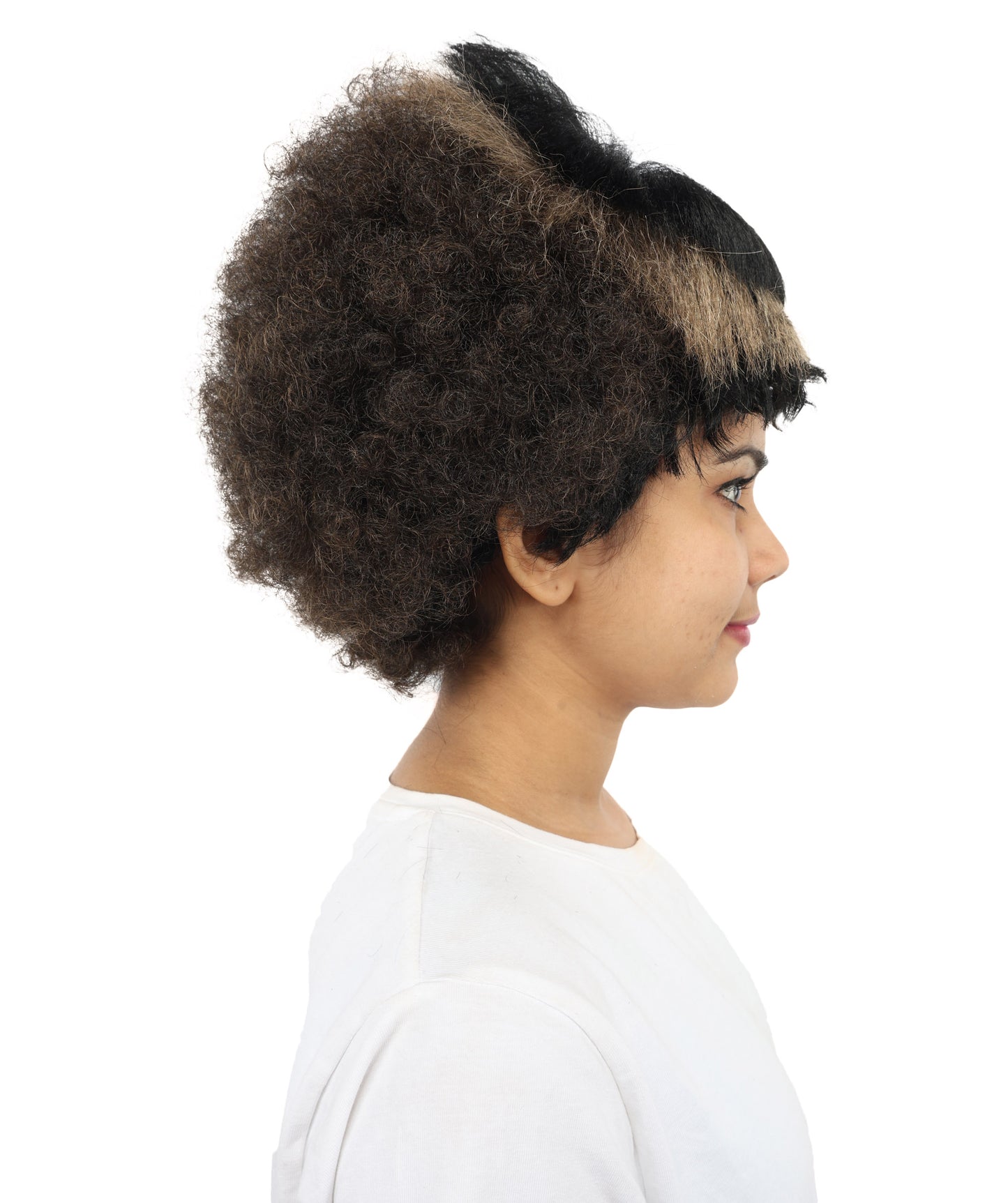 HPO Women’s Pop Diva-Inspired Wig | Long Sleek Brown & Blonde Hairstyle with Side Bangs | Synthetic Hairpiece for Cosplay, Halloween, Party & Stage