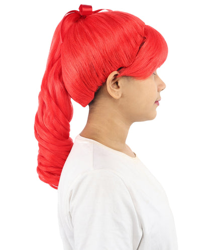 HPO Women's Spiral Ponytail Wig | Multicolor Options | High Updo with Red Ribbon Bow & Bangs, Heat Friendly Synthetic Fiber & Breathable Cap | Halloween, Christmas Event, Themed Party, Theater & Roleplay