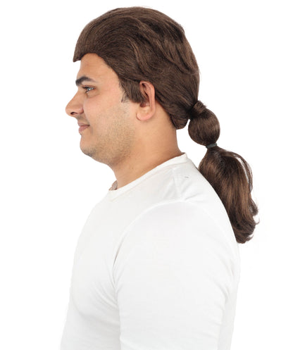 HPO Men’s Movie-Inspired Auburn-Brown Long Biblical Wig with Ponytail – 18 Inch Capless Cap Wig for Halloween and Cosplay | Realistic Synthetic Historical Hairpiece
