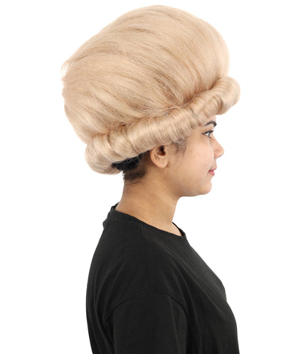 HPO Women's Voluminous Golden Blonde Grandma Wig | Medium Puffy Afro Style with Silver Texture, Synthetic Fiber & Adjustable Fit | Halloween, 100th Day of School, Theater & Funny Costume