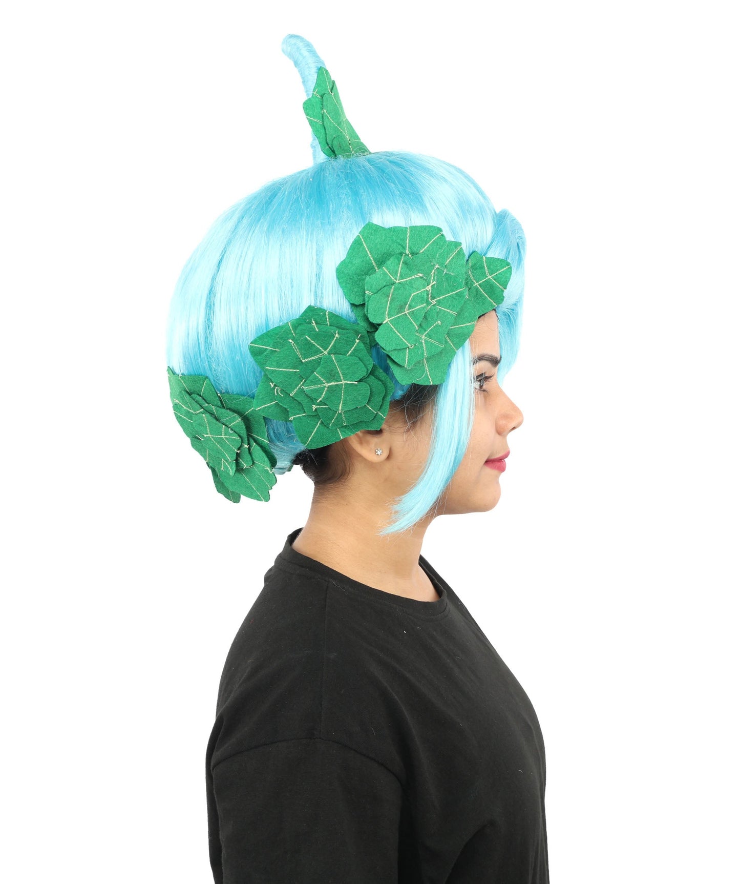 HPO Adult Women's Sculpted Pumpkin Show Wig | Multiple Color Options | Create of synthetic fiber, massive spherical updo with green leaf accents, breathable base | Halloween, theater, drag, performance, party, costume events