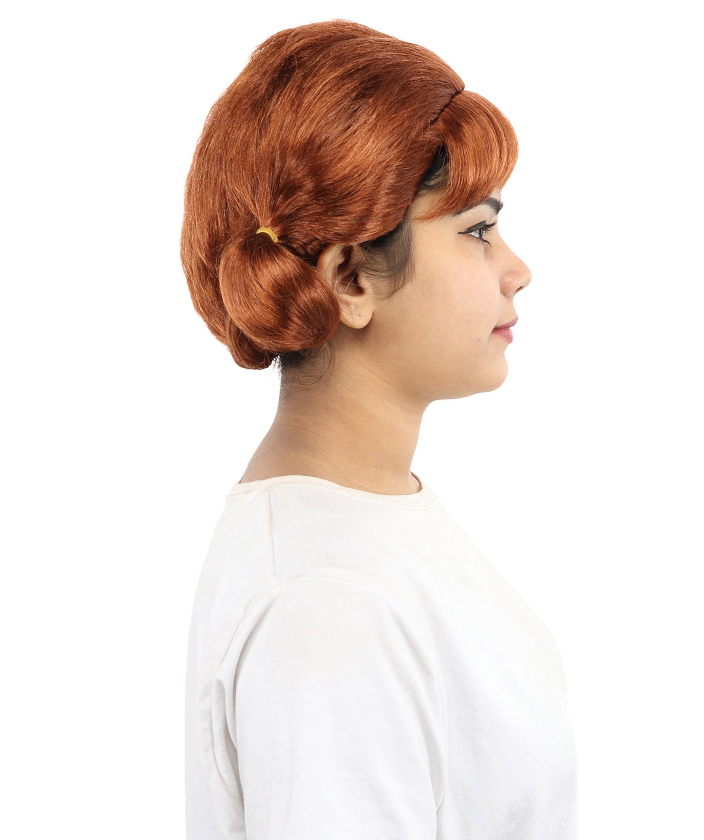 HPO Women's Soft Side Bun Hairstyle Light Brown Bangs Wig | Capless Cap Design | Ideal for Halloween,Dress-Up, Cosplay Parties