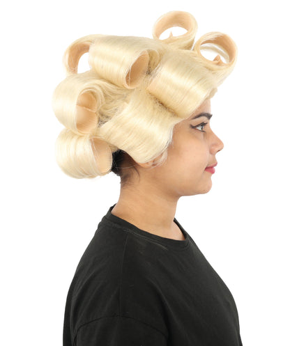 HPO Adult Women's Retro Roller Set Pink Wig | Multiple Color Options, create of synthetic fiber, large cylindrical curler texture, capless cap | Party, Halloween, theater, drag, performance, costume events