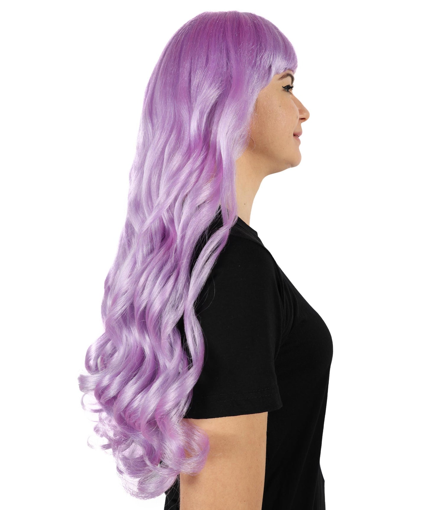 HPO Women's Red Long Wavy Desire Wig with Front Bangs | Halloween and Party Wig | Flame-retardant Synthetic Fiber  |  Premium Breathable Capless Cap