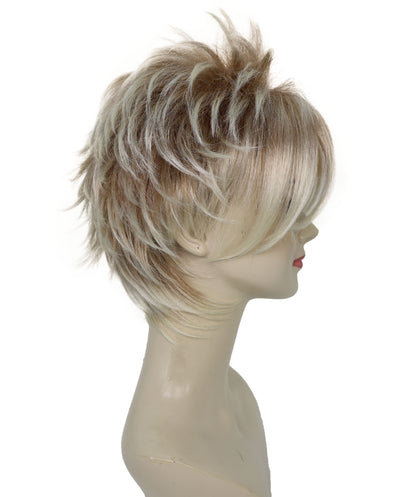 Women’s Short Spiky 80s Style Punk Blonde Wig | Teased Wave with Platinum Tips for Women | Ideal for Halloween | Breathable Capless Cap