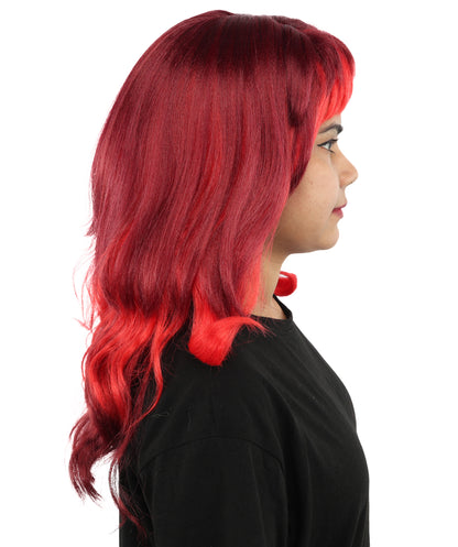 HPO Mullet Style Layered Wig with Bangs - Short Wavy Costume Hair Outfit | Retro Inspired Headpiece for Cosplay, Styling & Parties