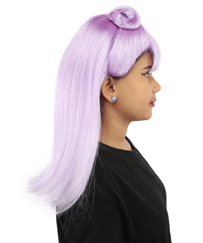 HPO Women's Brown & Pink Half Updo Bangs Wig | Create of synthetic fiber, blunt fringe with top bow, breathable base | Party, Halloween, theater, drag, performance, costume events