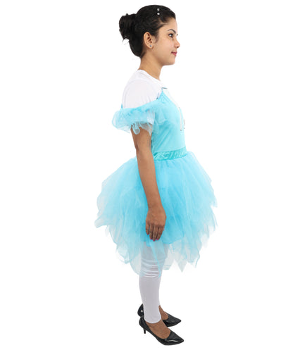 HPO Women's Blue Puff Tulle Costume | Layered Tutu Style Off Shoulder Outfit |  Party Dress for Halloween, Cosplay & Stage Performances