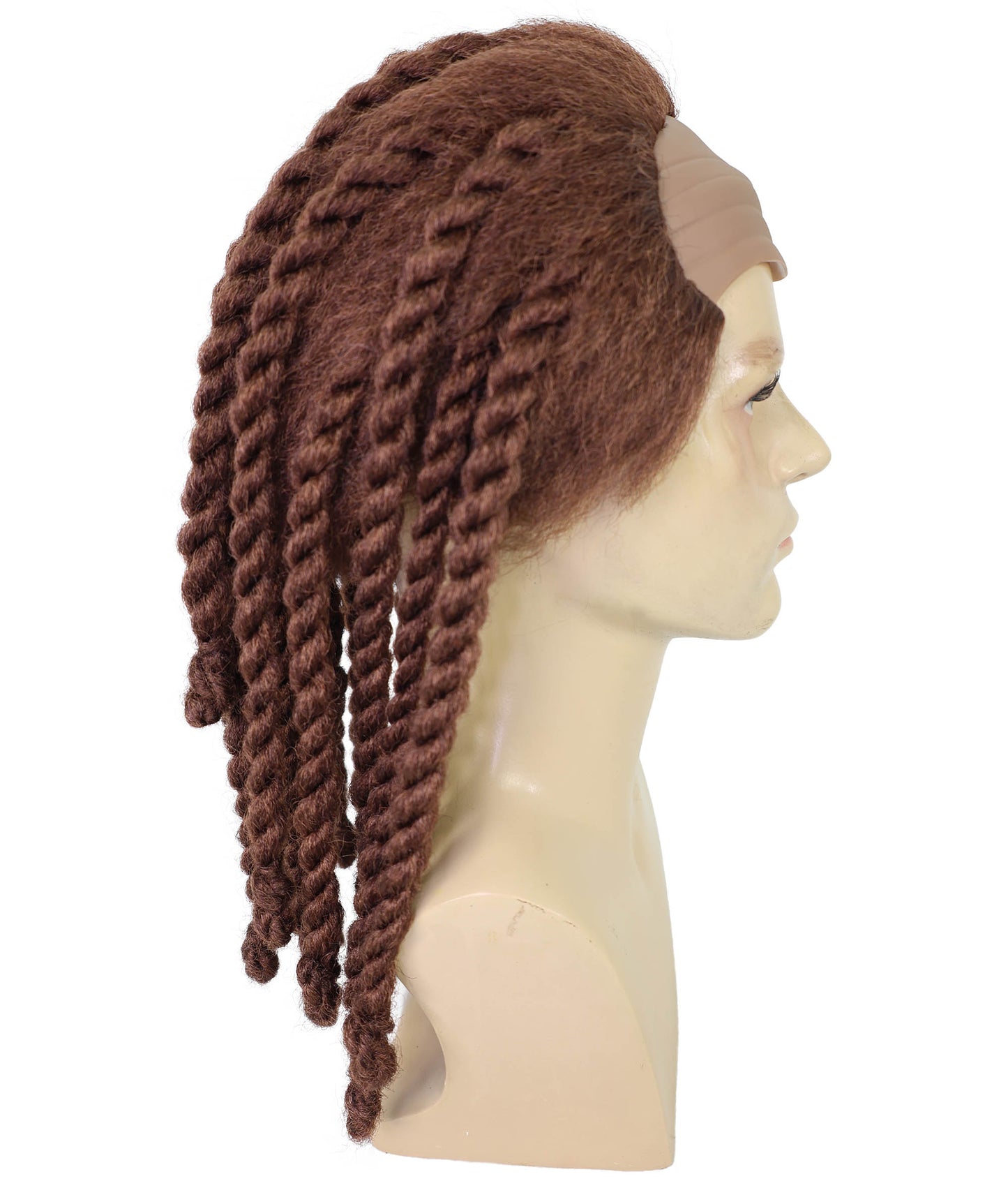 HPO Men’s Medium Length Brown Rapper Braided Wig | Halloween and Cosplay Wig | Flame-retardant Synthetic Fiber