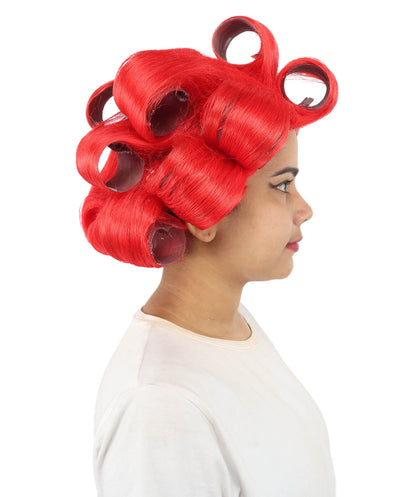 HPO Adult Women's Retro Roller Set Pink Wig | Multiple Color Options, create of synthetic fiber, large cylindrical curler texture, capless cap | Party, Halloween, theater, drag, performance, costume events