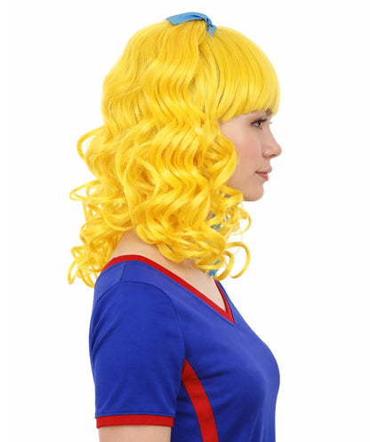 Bright Night Wig | Blue Yellow Curly Halloween Wig | Premium Breathable Capless Cap