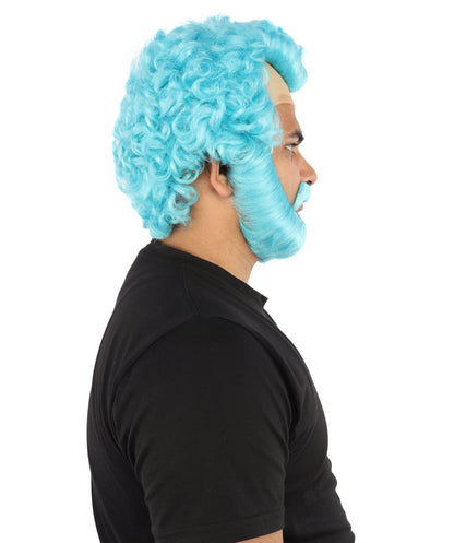 HPO Men’s Short Brown Curly Wig Beard & Mustache Set – Messy Sleepy Style Wig with Natural Afro Curls | Animated Movie-Inspired for Halloween & Cosplay Characters