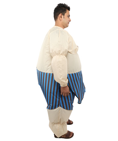 HPO Men's Inflatable Wrestler Costume | Funny Sumo-Style Blow-Up Suit with Built-In Fan | Ideal for Halloween & Cosplay Parties