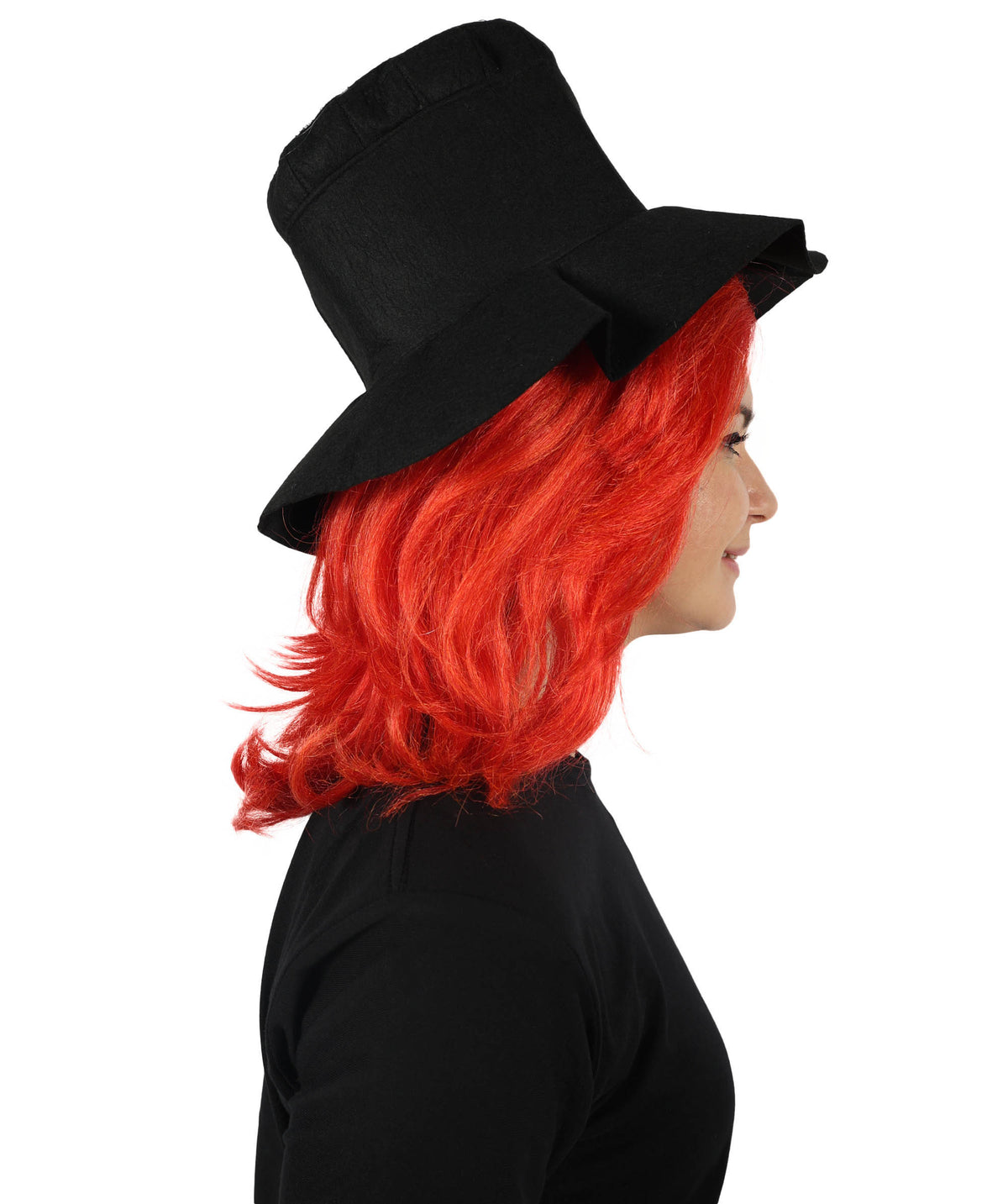 HPO Women's Elegant Gothic Orange Wig and Black Hat–Dark Chic Hairpiece Inspired by Modern Quirk, Premium Breathable Capless Cap