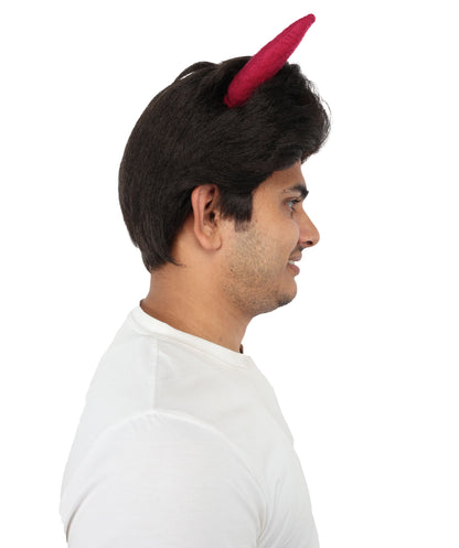 HPO Adult Men's Fantasy Demon Cosplay Wig with Horns | Spiky Dark Brown Synthetic Hairpiece | Adjustable Cap for Halloween, Parties, Stage & Roleplay