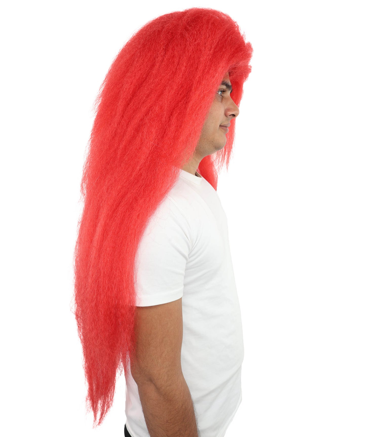 HPO Men's Red Wig | Extra Long Layered Synthetic Hairpiece for Cosplay, Stage Performance & Halloween Party Wear