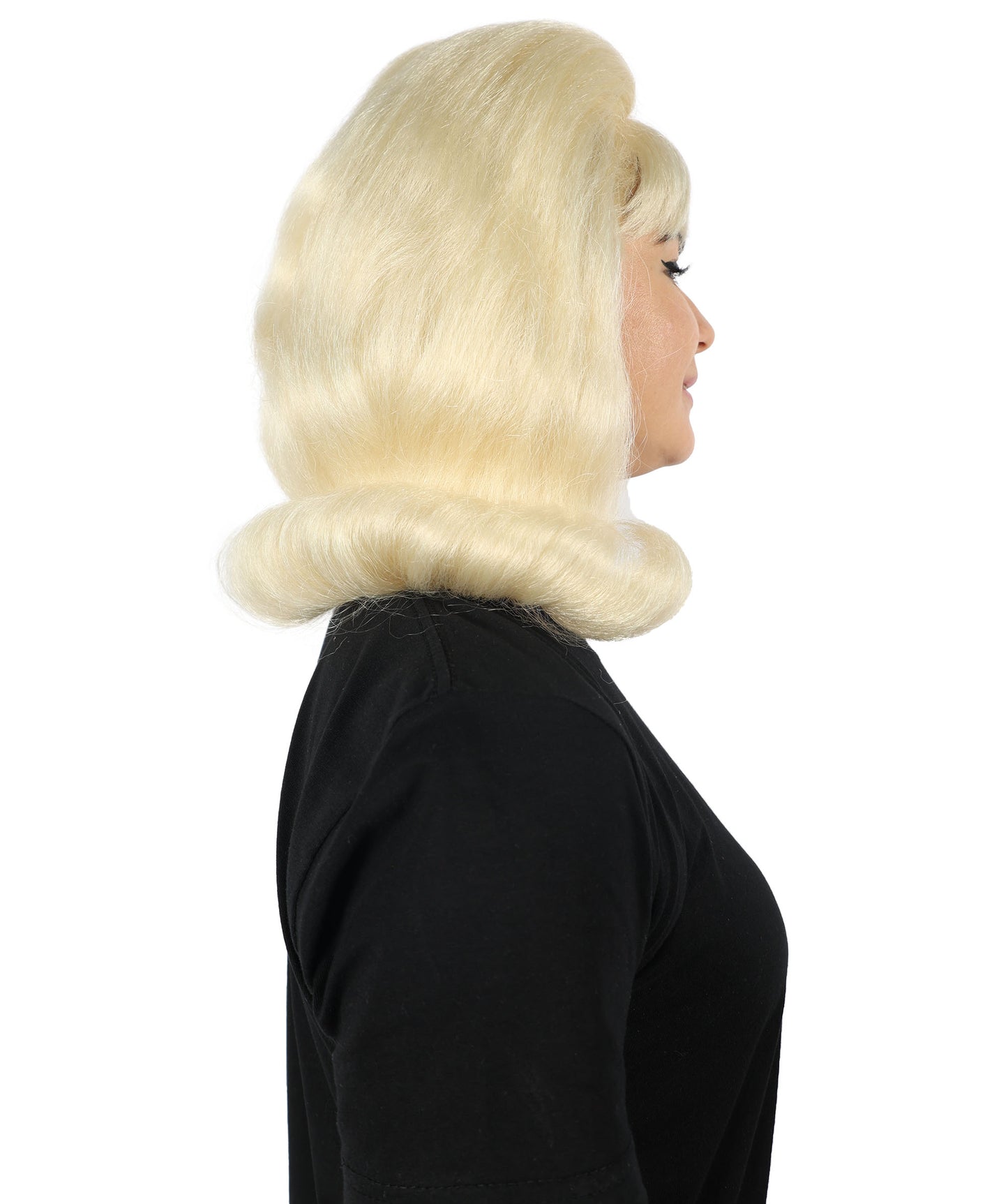 HPO Adult Woman 60's Flick-Up Blonde Wig – Retro Flipped Bob for Vintage & Costume Parties,Premium Breathable Capless Cap with Flame Retardant Synthetic Fiber Hair