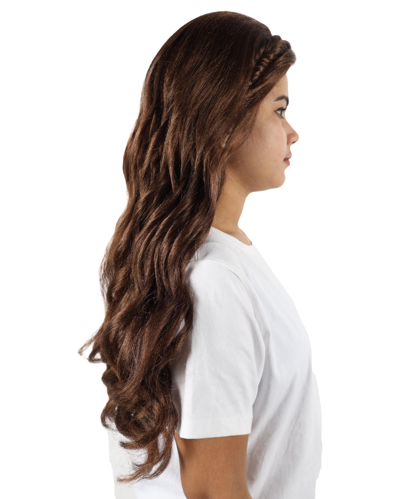 HPO Women’s Long Wavy Brown Wig | Flame-retardant Synthetic Fiber | Lightweight Capless Design for Halloween and Party