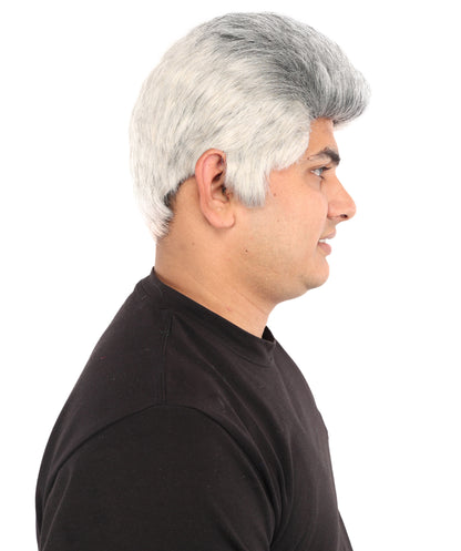 HPO Men’s 9 Inch Short Gray Wig | Capless Synthetic Hair | Ideal for Halloween , Historical and Fantasy Character Cosplay