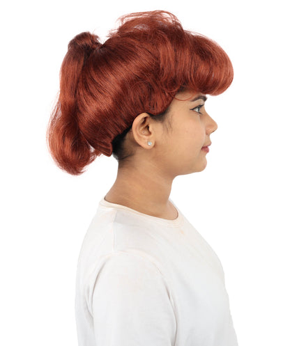 HPO Women's Retro Pin-Up Auburn Wig | Copper red tone, create of synthetic fiber, vintage curled bumper bangs with rolled back, breathable base | Party, Halloween, theater, drag, performance, costume events