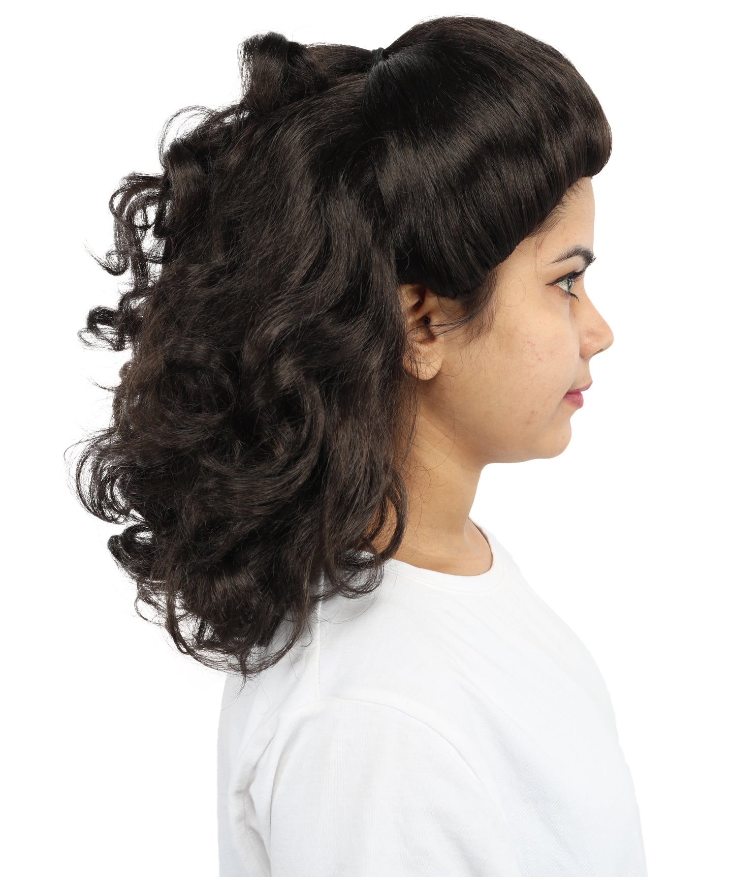 HPO Women's Wavy Dark Brown Curly Wig | Medium Length Textured Hair for  Fantasy Characters & Dress-Up | Cosplay Hairpiece Outfit for Party Looks, Themed Events