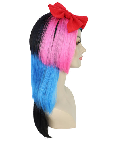 HPO Adult Women’s Elegant Long Multicolor Wig with Highlights and Curtain Bangs | Natural Straight Style | Ideal for Halloween | Breathable Capless Cap