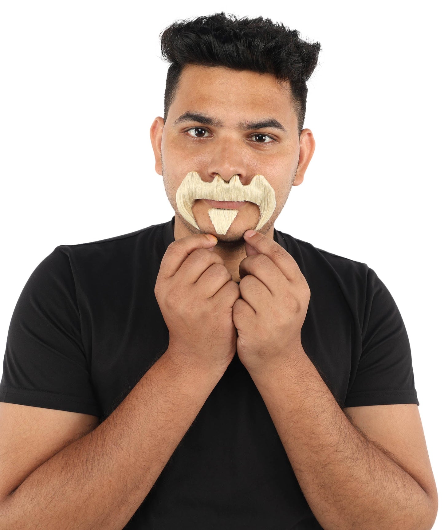 HPO Adult Men’s Bold Horseshoe Mustache with Chin Beard Set – Multiple Color Options - Flame-retardant Synthetic Fiber Fake Facial Hair | Ideal for Halloween Parties, Cowboy, Police Roleplay and Themed Events