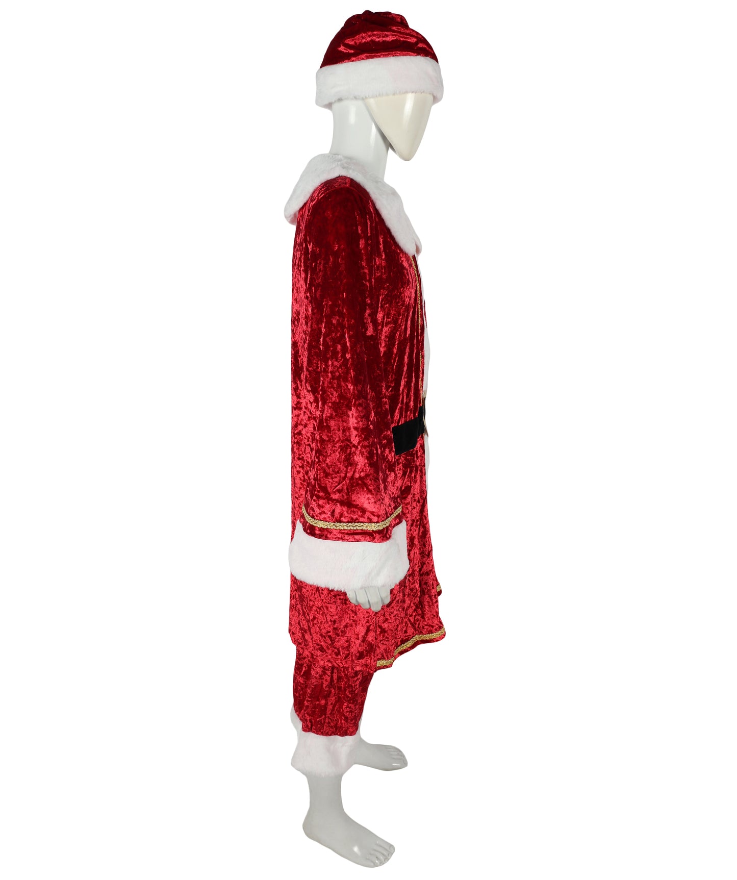 HPO Adult Men’s Classic Santa Claus Costume | Red Velvet Suit with White Fur Dress | For Christmas Parties, Parades & Holiday Events