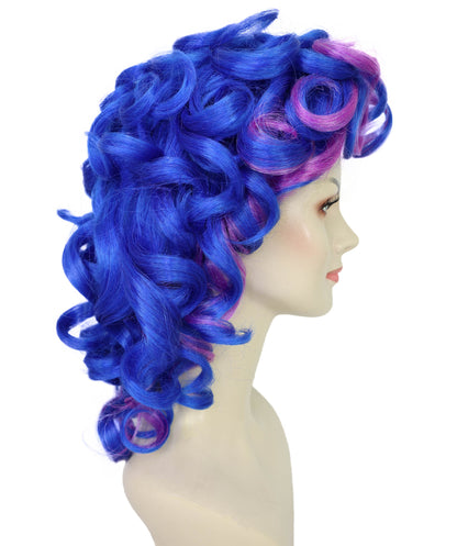 HPO Women Blue & Purple Big Curly Wig | Voluminous Synthetic Costume Hair for Cosplay, Halloween & Parties | Breatheble Capless Cap