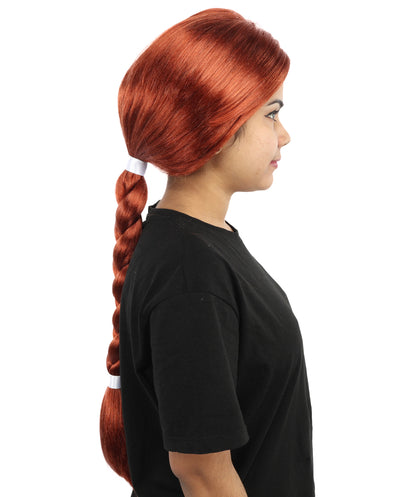 HPO Women's Advanced Titles Extra Long Auburn Braided Wig | 29-Inch Copper Red Synthetic Fiber, Thick French Braid Style, Center Part Smooth Texture | Halloween, Theater, Drag, Costume Events
