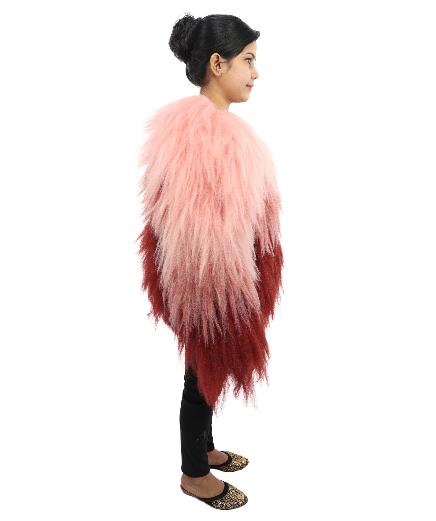 HPO Women's Pink & Merun Ombre Shaggy Costume Coat | 30 Inch Long Synthetic Hair Kpop Idol Jacket | Party Halloween Cosplay Music Video Performance Events