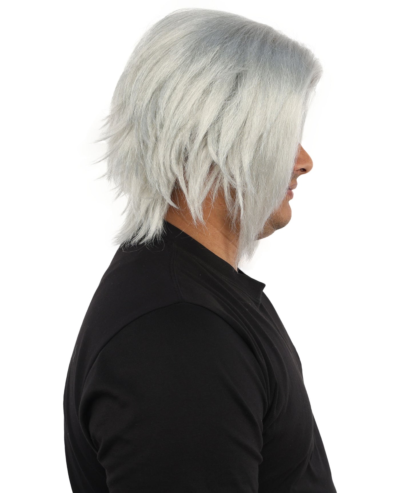 HPO Men's Two Tone Black & White Layered Anime Hair | Frosted Tips Messy Style, Natural Matte Finish, Adjustable Interior Net & Durable Strands | Carnival, Dress Up, Fantasy Conventions, Theater & Photo Shoots