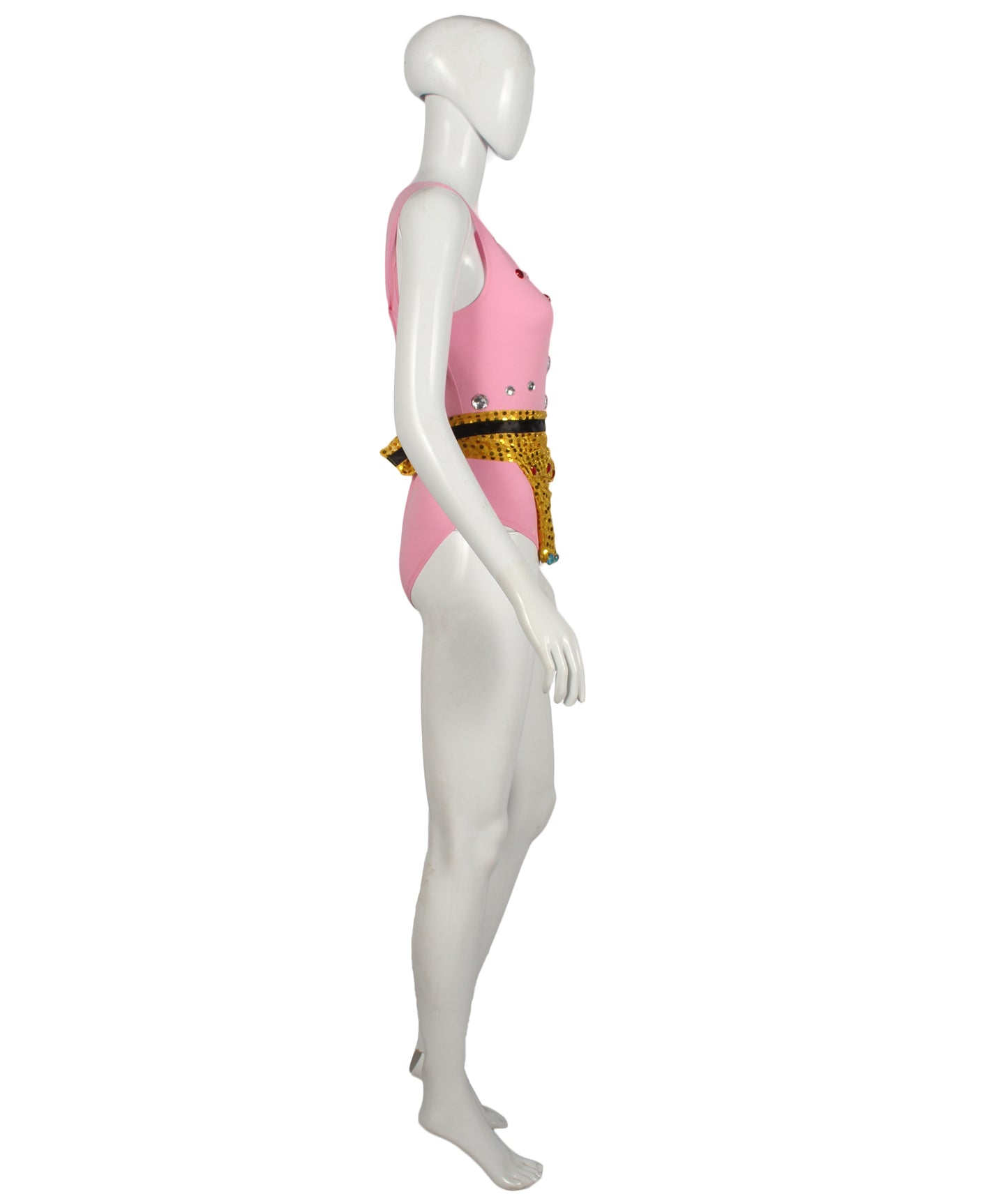 Pryzm Femme Jewel Suit with Matching Fanny pack - Baby Pink Suit with Ruby and Silver Jewels with Gold Bejewled Fanny pack