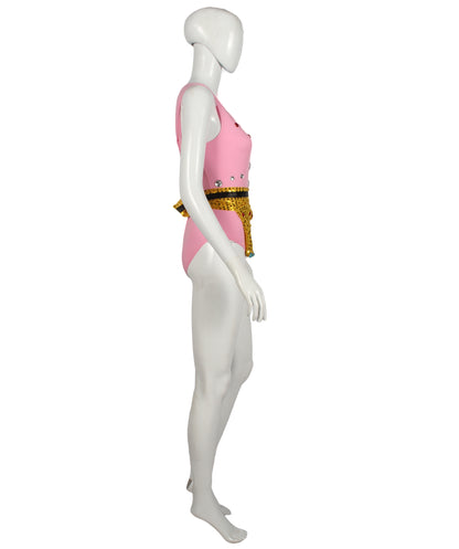 Pryzm Femme Jewel Suit with Matching Fanny pack - Baby Pink Suit with Ruby and Silver Jewels with Gold Bejewled Fanny pack