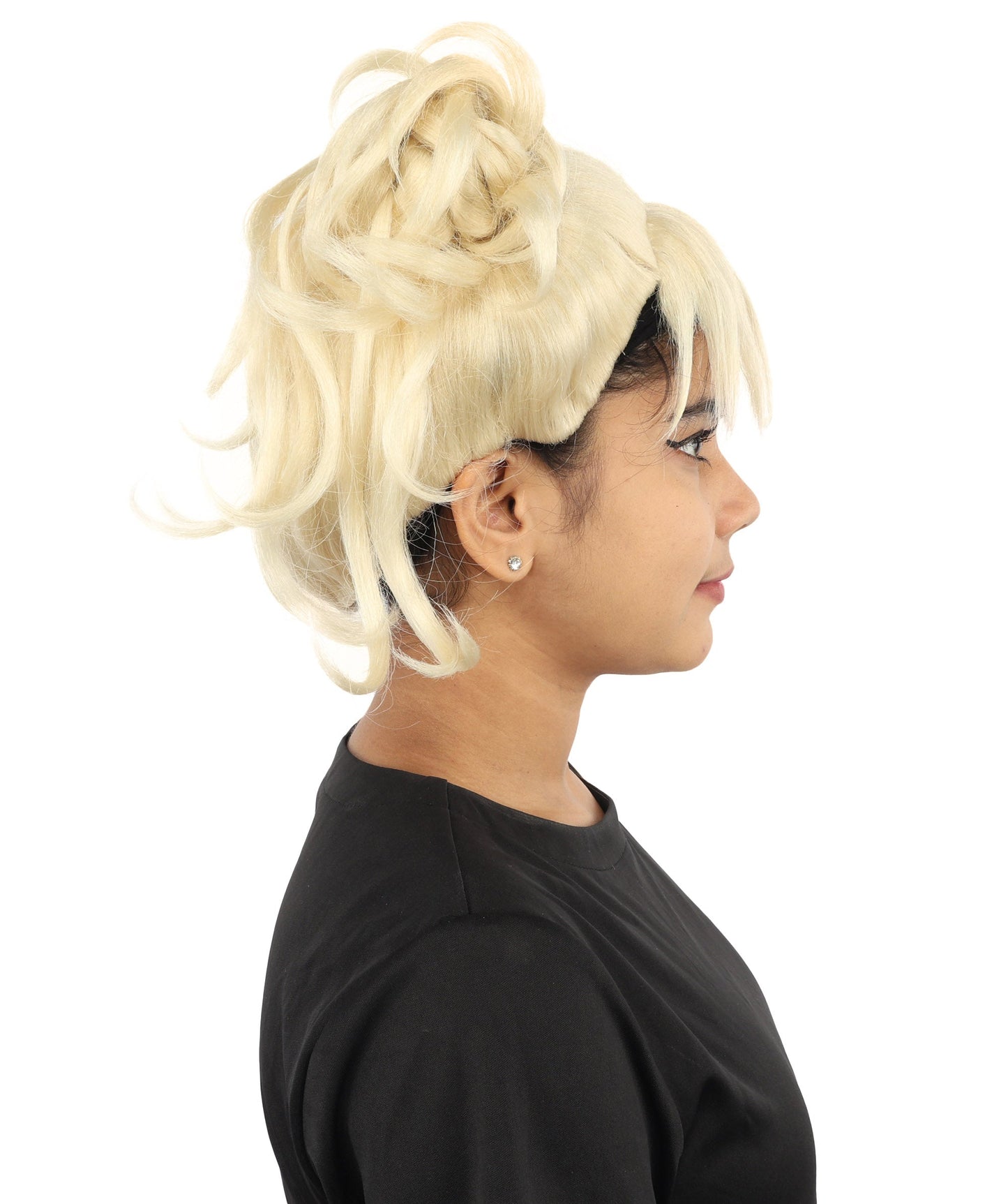 HPO Adult Women’s Messy Twin Bun Wig with Graphic Bangs | Multiple Color Options | Edgy Wig for Cosplay, Fashion Events, Halloween & Stage Wear | Adjustable Cap, Lightweight Synthetic Fiber