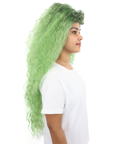 HPO Witch Wig for Women | Extra Long Curly  Hairpiece with Green & Black Blend | Adjustable Inner Cap for Halloween, Cosplay & Stage