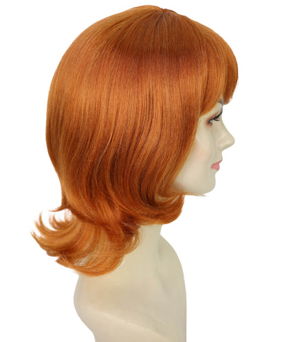 HPO Adult Women’s Layered Ginger Wig with Fringe | 1980s Style Costume Hair for Halloween Themed Parties| Breathable Capless Cap