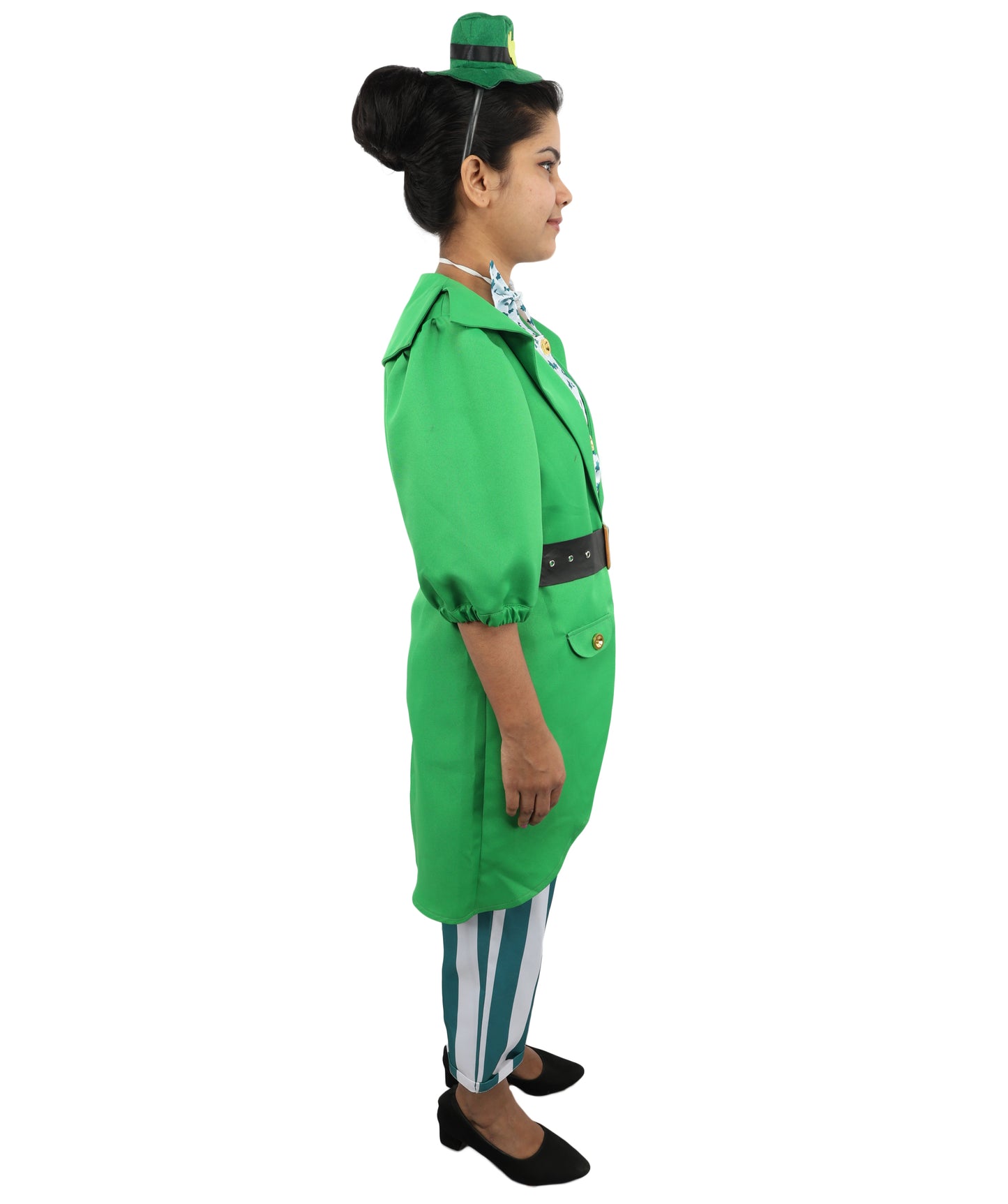 HPO Women's Irish Green Holiday Suit | Layered Shamrock Top and Knickers with Attached Belt | Versatile for Stage Shows, Pub Crawls, and Costume Parties